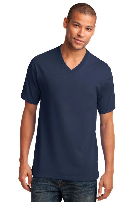 Port & Company Mens Core Short Sleeve V-Neck T-Shirt - Navy Blue