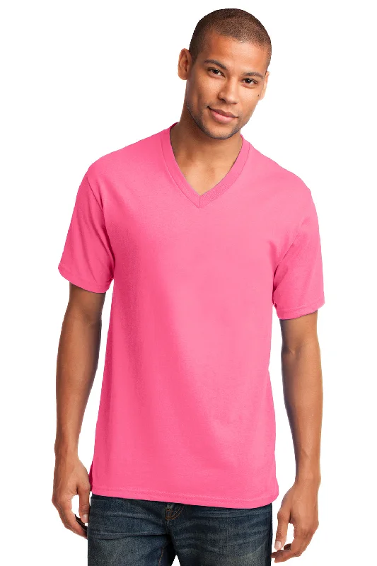 Port & Company Mens Core Short Sleeve V-Neck T-Shirt - Neon Pink