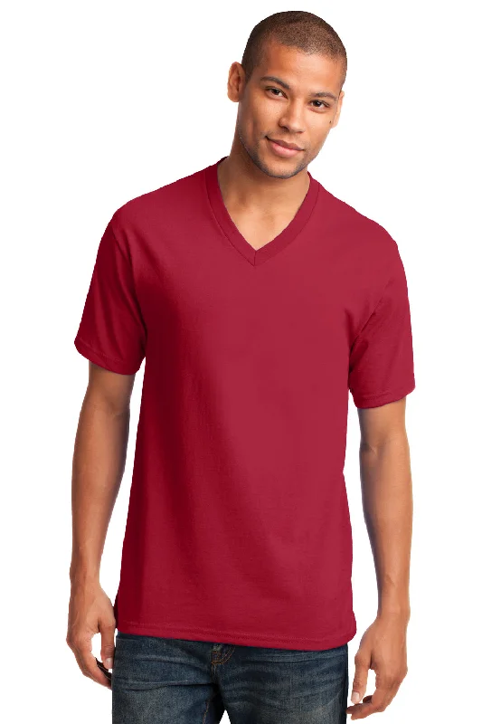 Port & Company Mens Core Short Sleeve V-Neck T-Shirt - Red