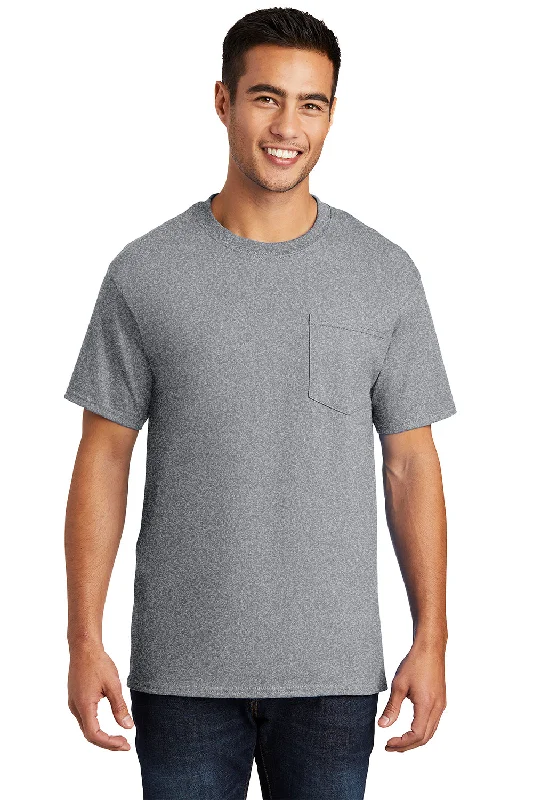 Port & Company Mens Essential Short Sleeve Crewneck T-Shirt w/ Pocket - Heather Grey