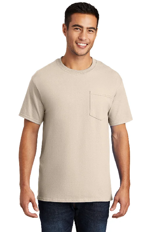 Port & Company Mens Essential Short Sleeve Crewneck T-Shirt w/ Pocket - Natural