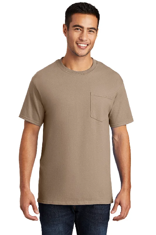 Port & Company Mens Essential Short Sleeve Crewneck T-Shirt w/ Pocket - Sand