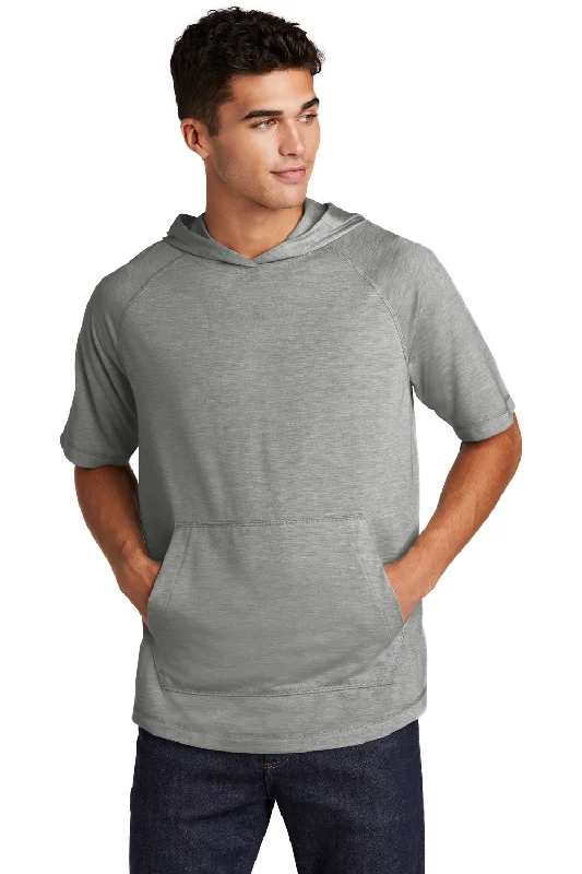 Sport-Tek Mens Moisture Wicking Short Sleeve Hooded T-Shirt Hoodie - Heather Light Grey