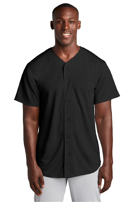 Sport-Tek Mens Tough Mesh Moisture Wicking Short Sleeve Jersey - Black