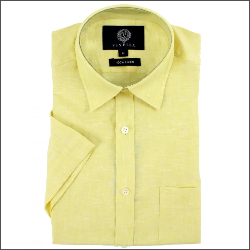 Viyella Yellow Linen  Short Sleeve shirt//