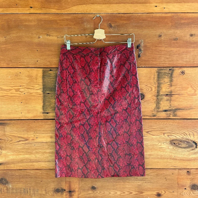 4 - Tibi $425 Red Snakeskin Patterned Faux Leather Pencil Skirt NEW 1117KW