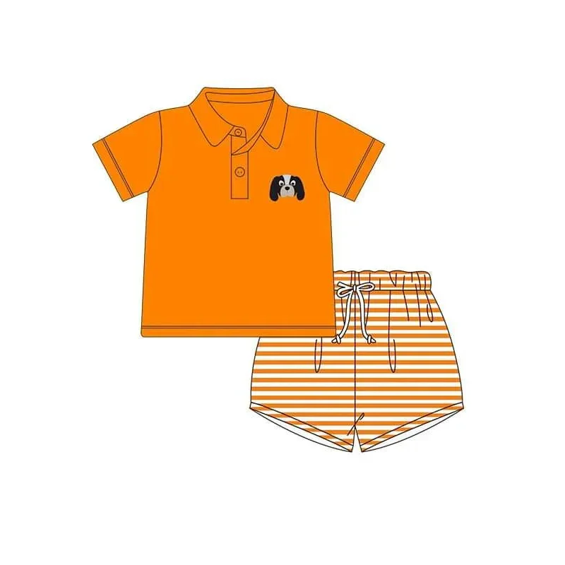 Customize Orange top puppy print Orange and white striped shorts High quality