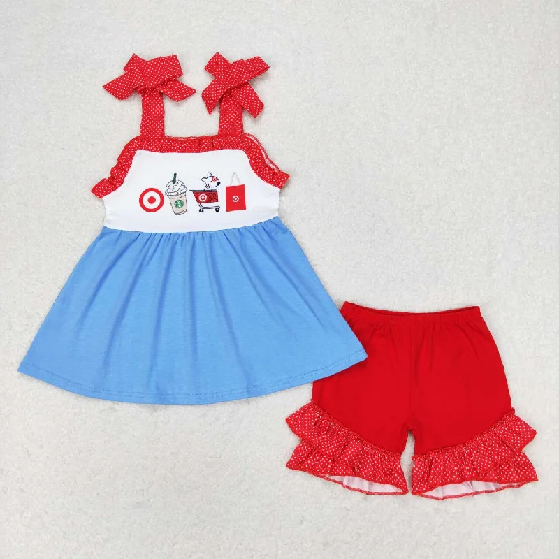 GSSO1205 target red halter shorts set baby girls clothing sets