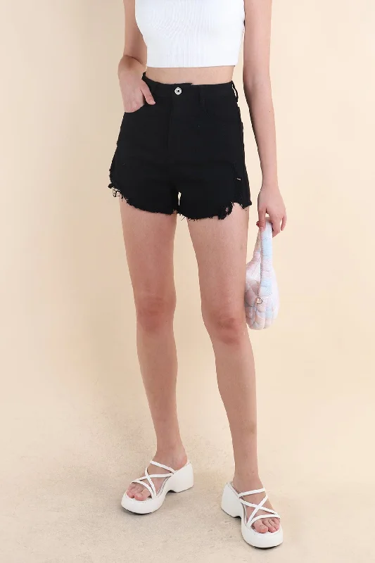 RESTOCKED** KELLY HIGH WAIST DENIM SHORTS IN BLACK