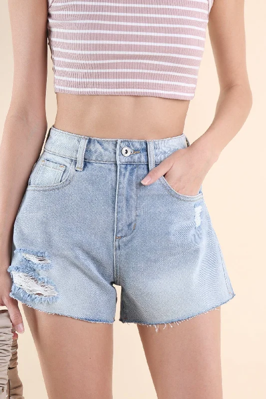 RESTOCKED** KYRA FRAYED DENIM SHORTS IN LIGHT