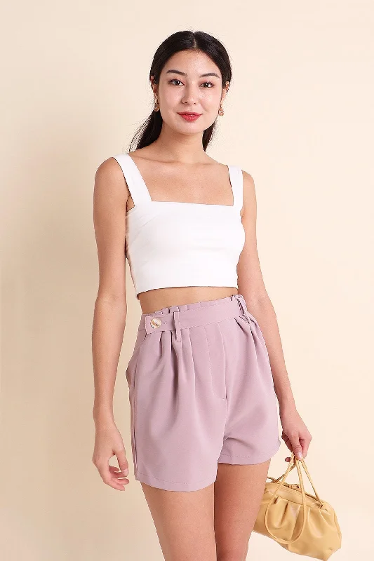 MADEBYNM SARA PLEATED SASH SHORTS IN DUSK LILAC