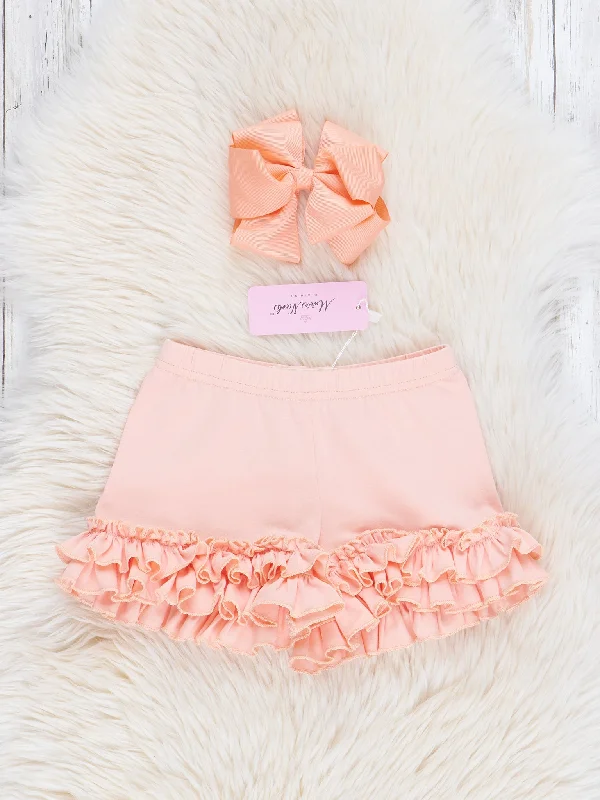 Ruffle Hem Cotton Shorts - Peach