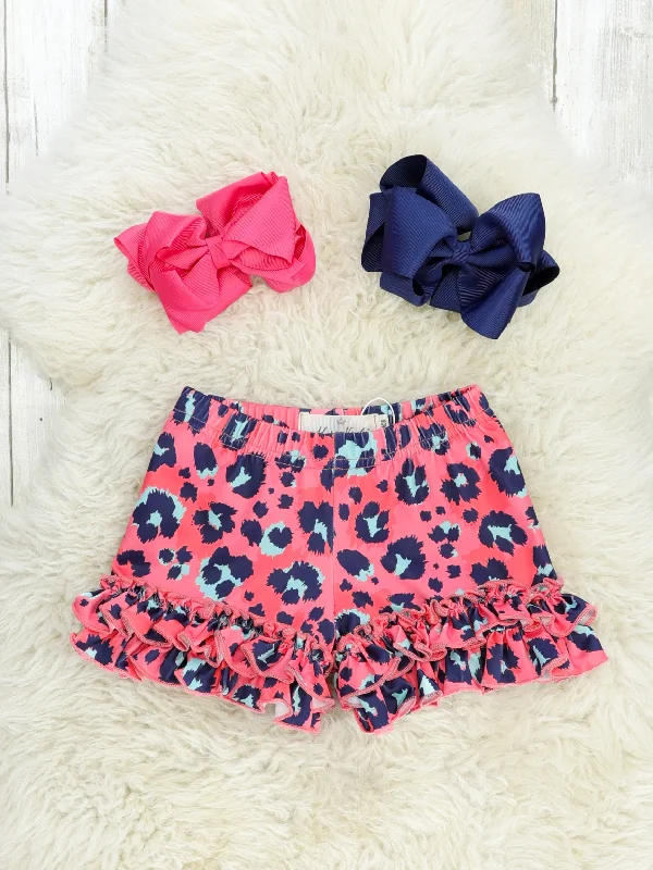 Pink Leopard Ruffle Hem Shorts