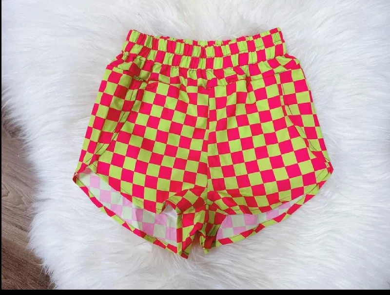 Preorder SS0384 Red and green plaid shorts for adult women