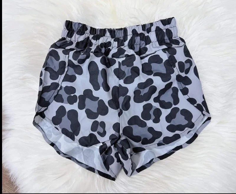 Preorder SS0385 Leopard print grey black shorts for adult women