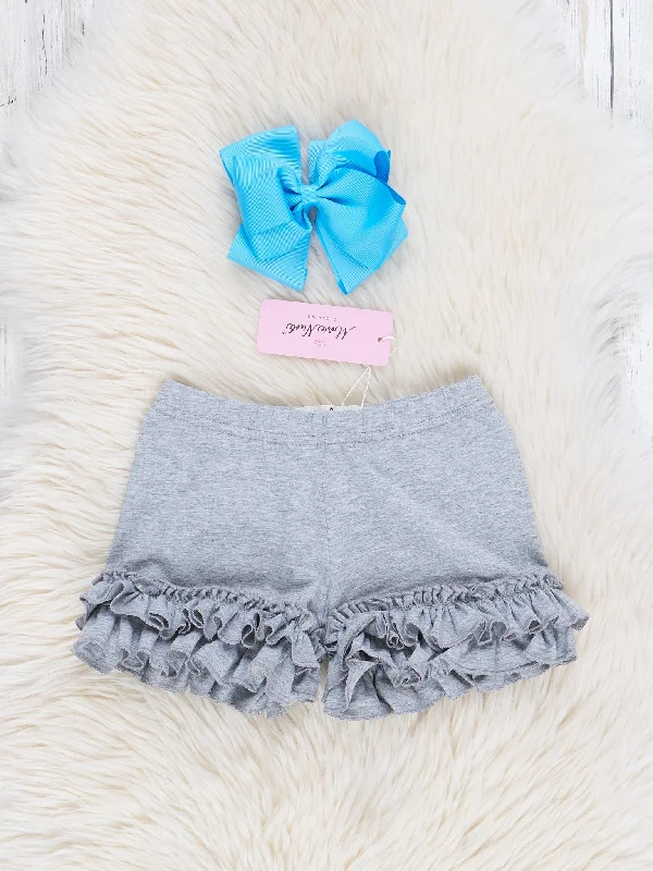 Ruffle Hem Cotton Shorts - Heather Grey