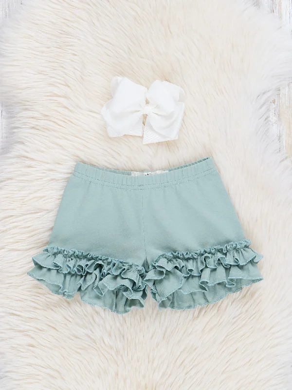 Ruffle Hem Cotton Shorts - Mint