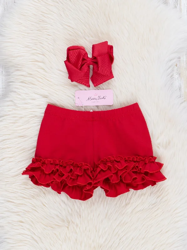 Ruffle Hem Cotton Shorts - Ruby Red