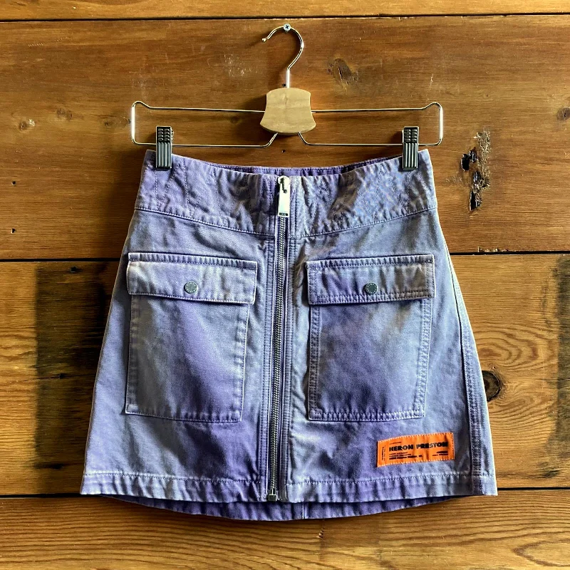 S - Heron Preston Purple Cargo Front Zip Stretch Denim Mini Skirt 1030SF