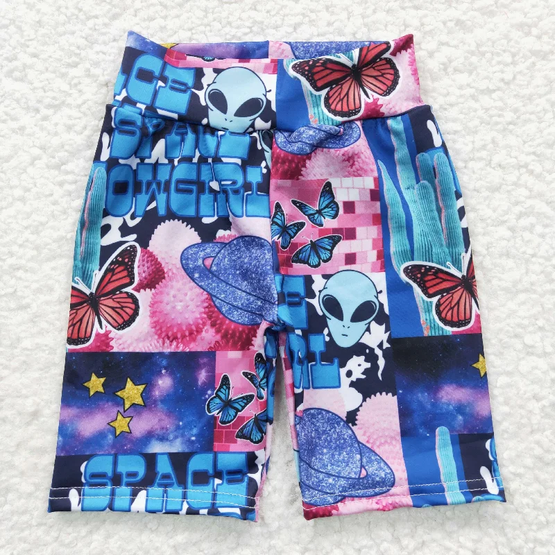 SS0032  Blue Space Boys Girls Biker Shorts