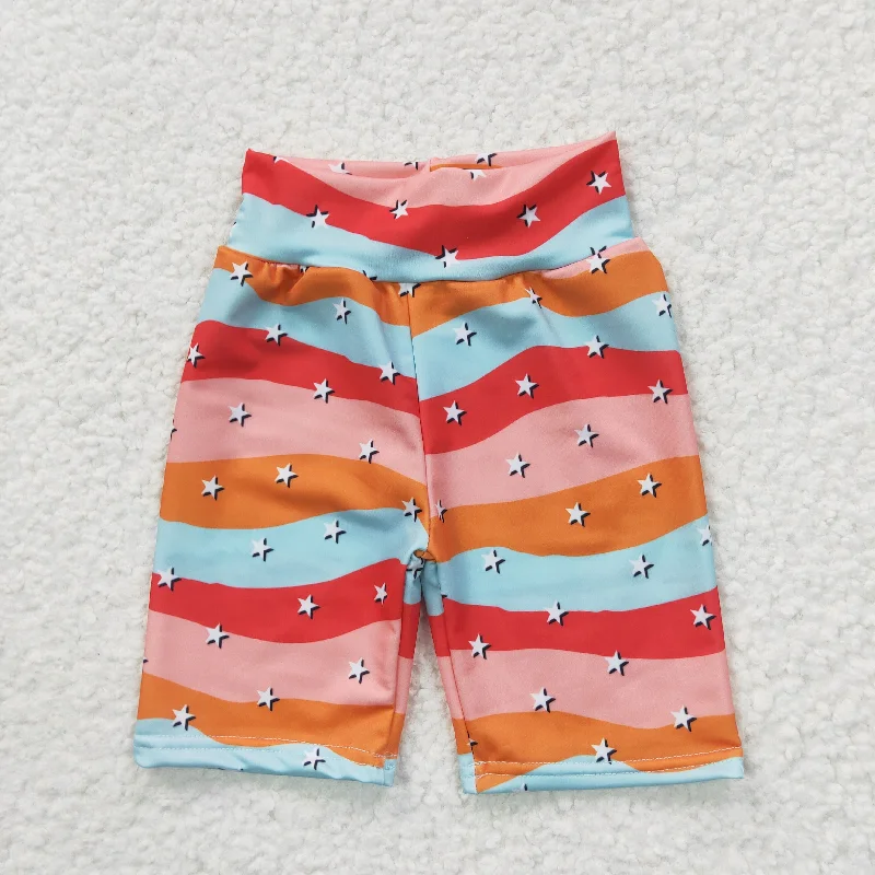 SS0033 Orange Blue Star Boys Girls Biker Shorts