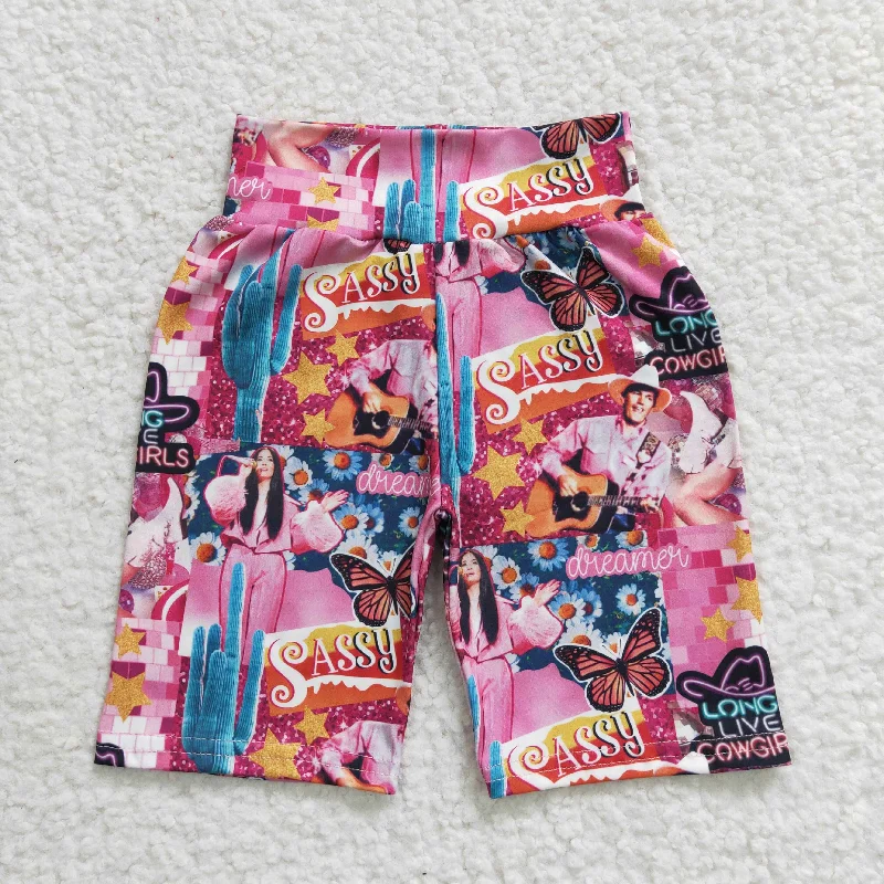 SS0034 Pink Butterfly Western Girls Biker Shorts