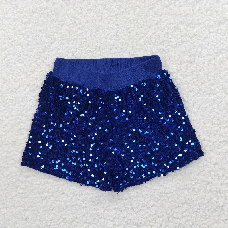 SS0038  Blue Sequin Kids Shorts Pants