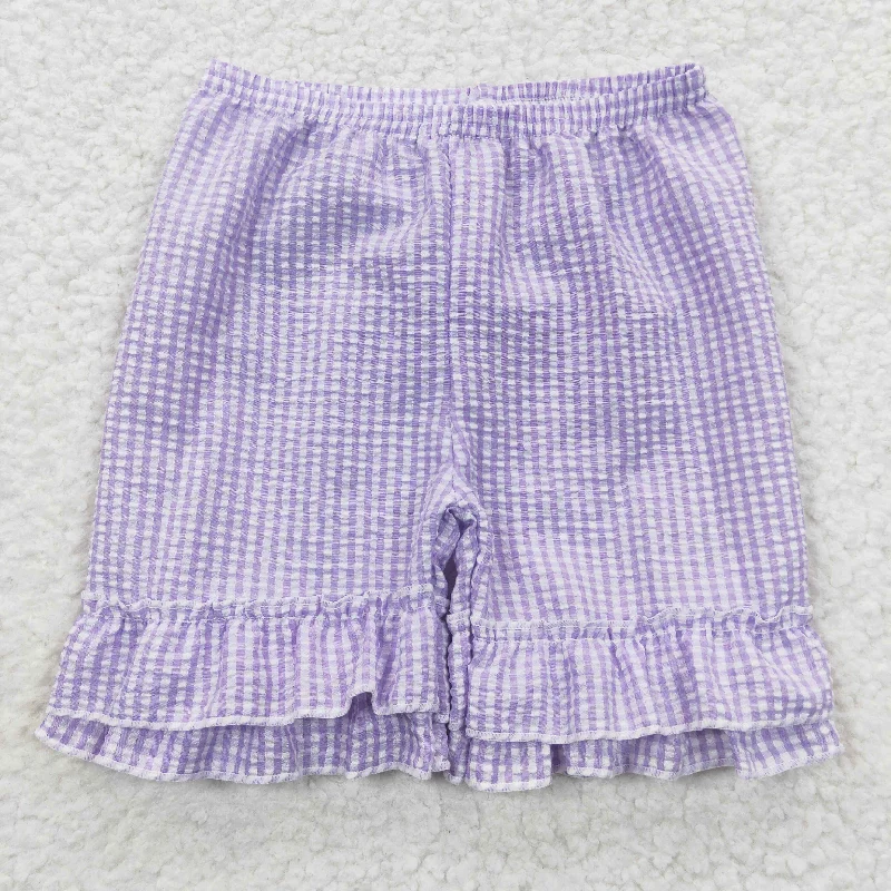 SS0067 Purple Plaid Ruffles Girls Shorts Pants