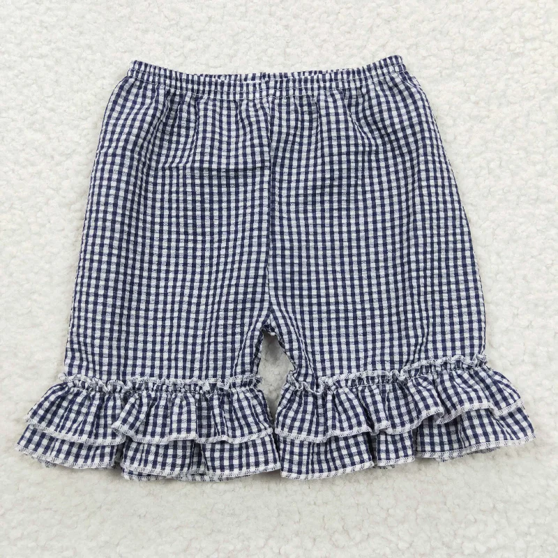 SS0068 Black Plaid Ruffles Girls Shorts Pants