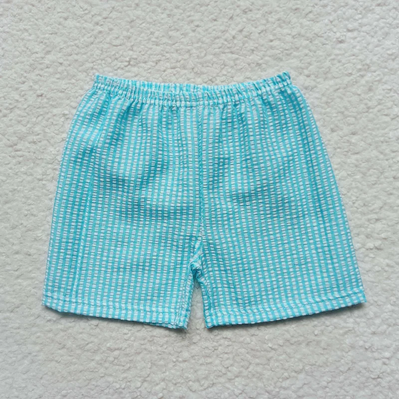 SS0073 Blue Plaid Ruffles Girls Shorts Pants