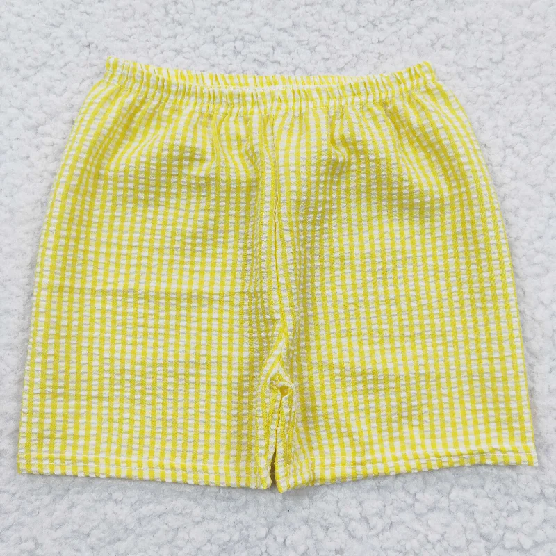 SS0077  Yellow Plaid Ruffles Boys Shorts Pants