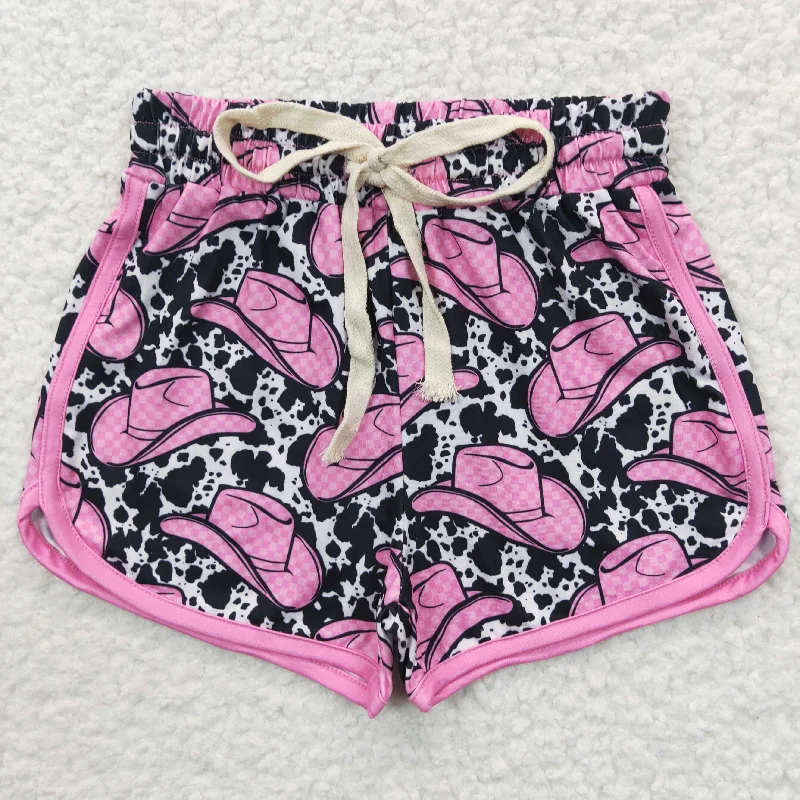 SS0091 Pink Leopard Cowboy Hat Western Boys Shorts Pants