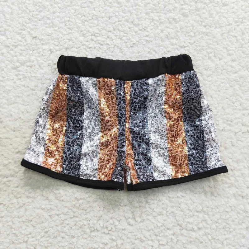 SS0117 Black Stripes Sequin Kids Shorts Pants