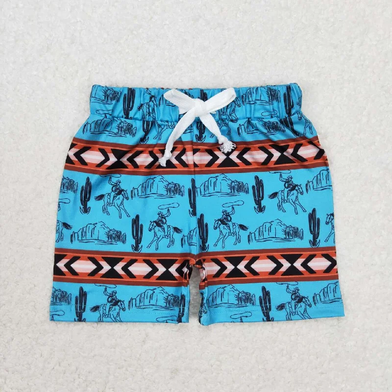 SS0207 Geometry riding cactus blue brown shorts no moq casual kids shorts