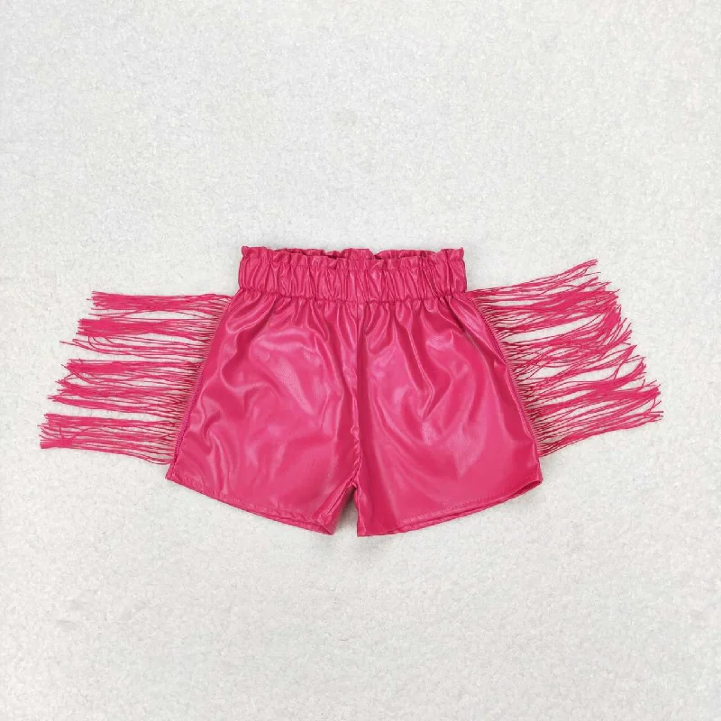 SS0223 Rose red glossy leather fringe shorts high quality the industry china wholesale maong shorts for kids