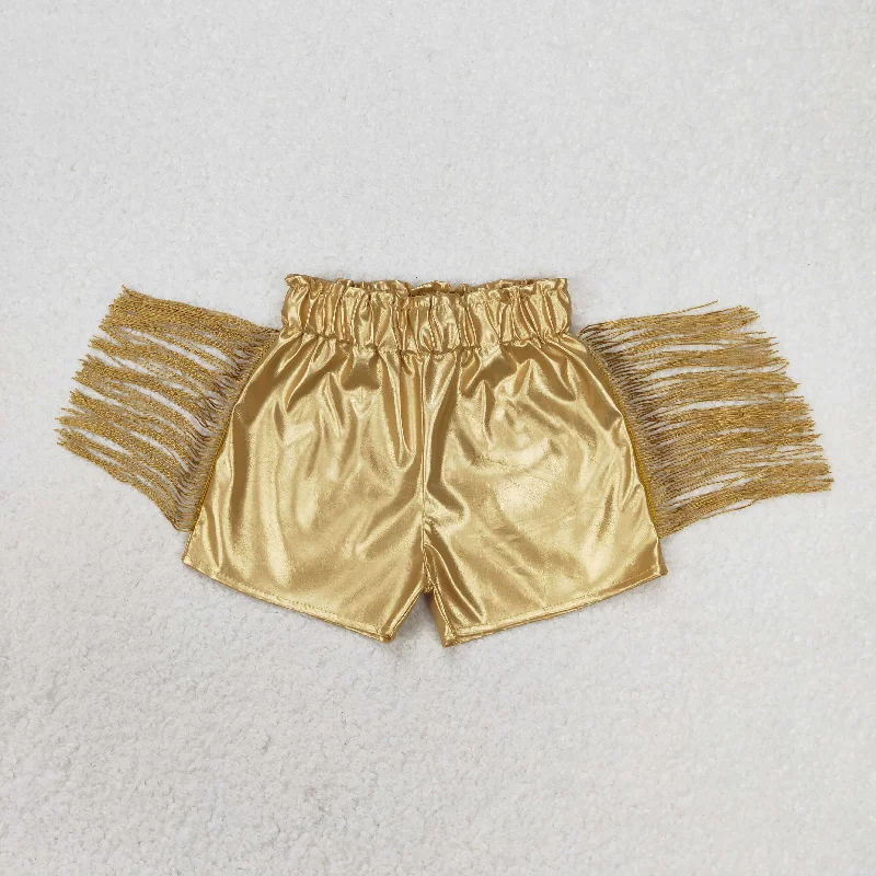 SS0242 Gold glossy leather tassel shorts high quality kids shorts casual