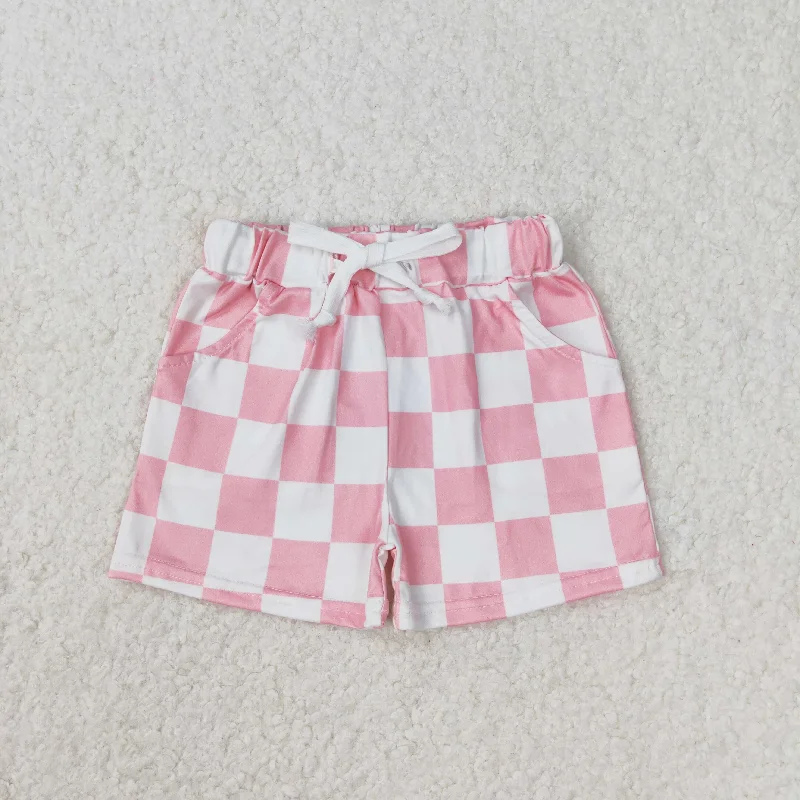 SS0258 Pink and white plaid shorts high quality children gym clothing